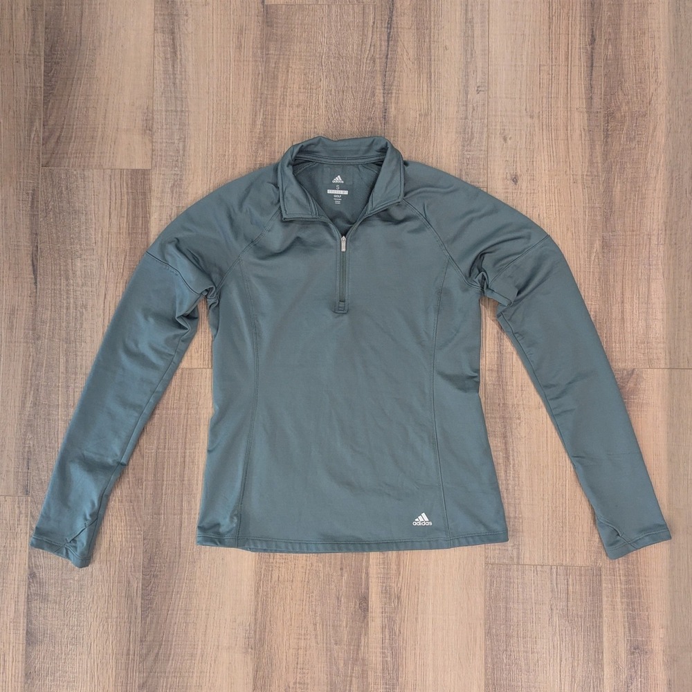 Adidas Golf Womens Small Quarter Zip Pullover Green Stretch Long Sleeve ADVW0020